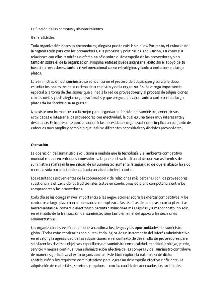 La Función de Las Compras y Abastecimientos | PDF | Calidad (comercial ...