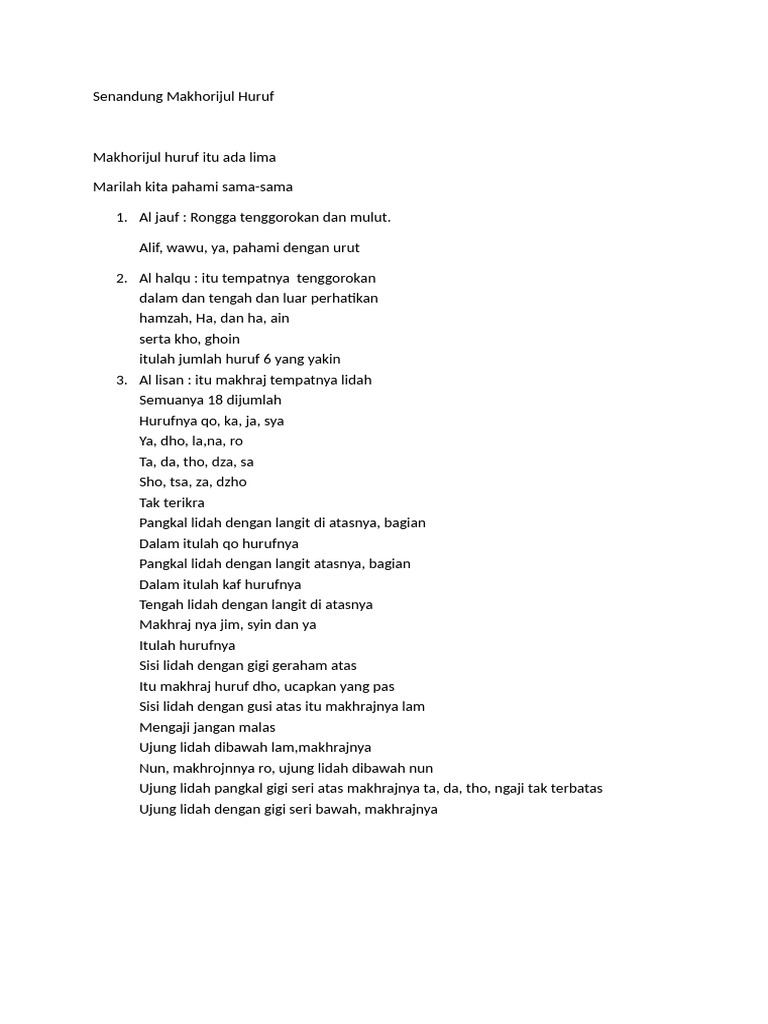 Senandung Makhraj Huruf Hijaiyah | PDF