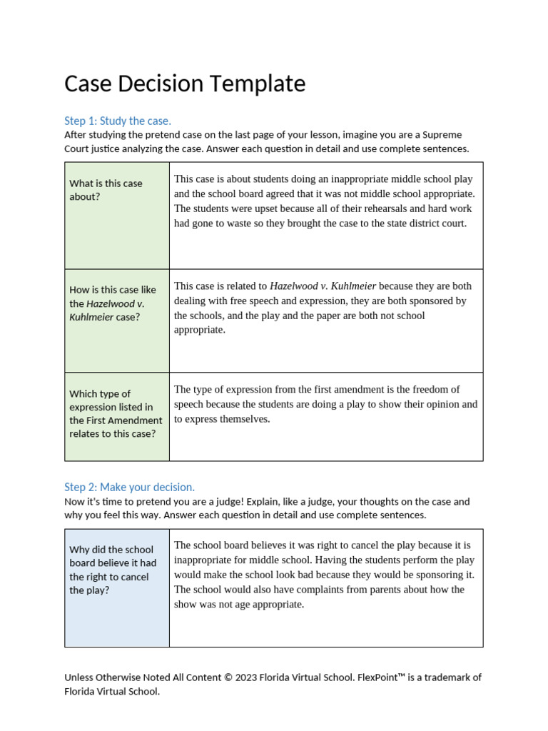 Supreme Court Case Decision Template | PDF | First Amendment To The ...