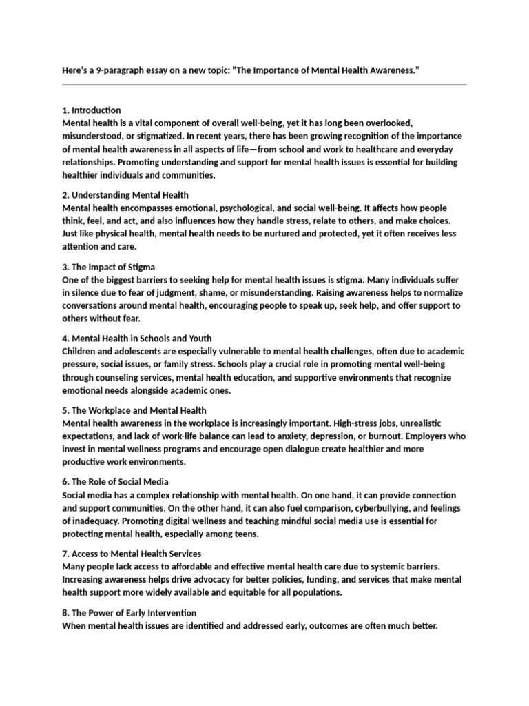 The Importance of Mental Health Awareness. | PDF | Mental Health ...