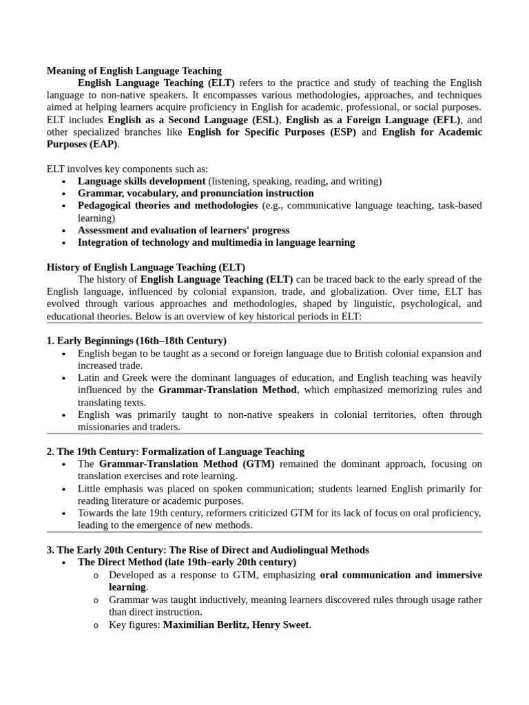 Meaning of English Language Teaching | PDF | English As A Second Or ...
