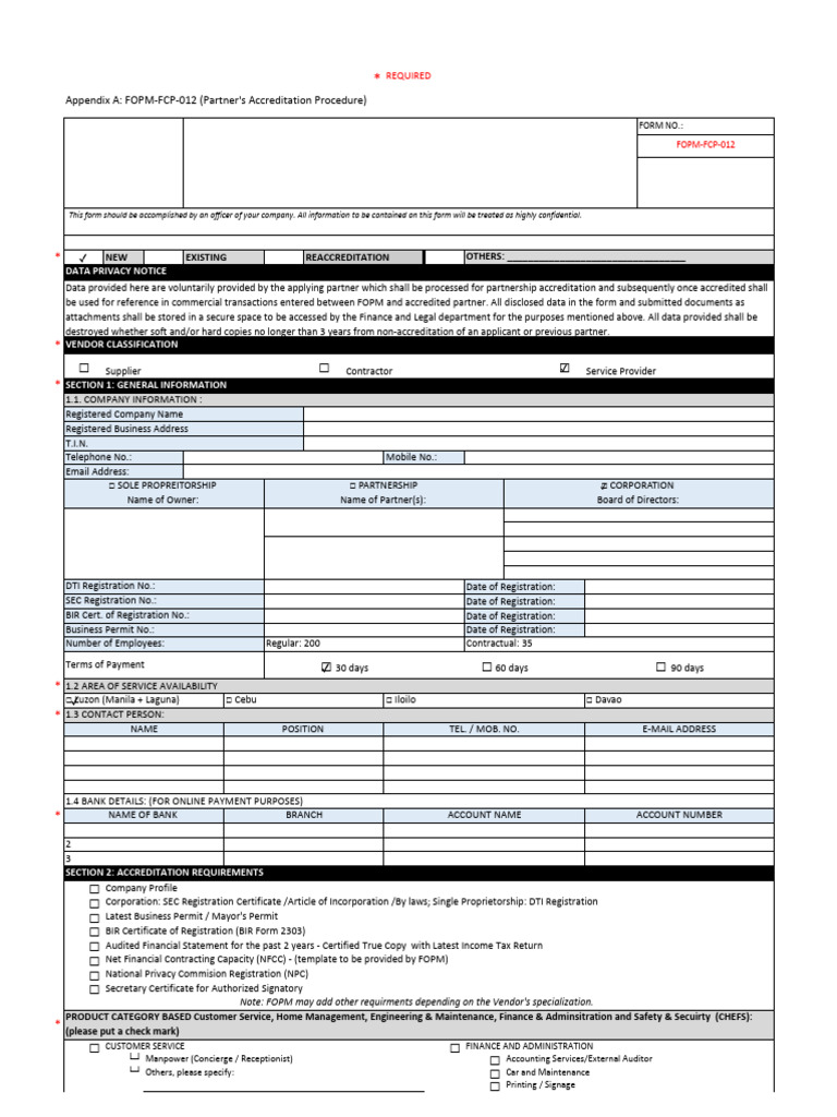 FOPM Partner Accreditation Form | PDF | Business | Private Law