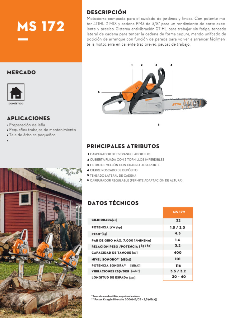 Motosierra Stihl MS 172: Ficha Técnica | PDF