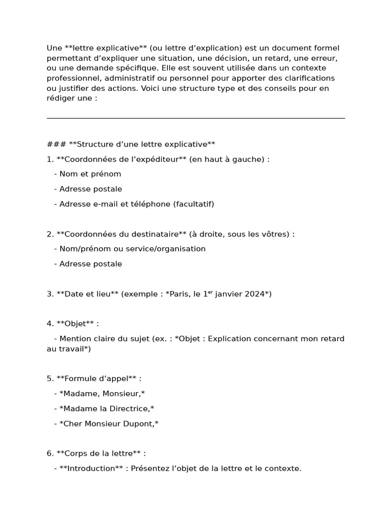 Rédiger une lettre explicative efficace | PDF