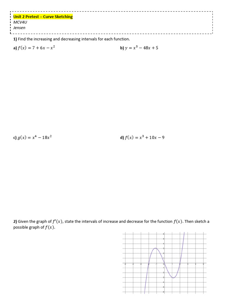 Unit+2+Pretest+-+curve+sketching | PDF | Calculus | Geometry