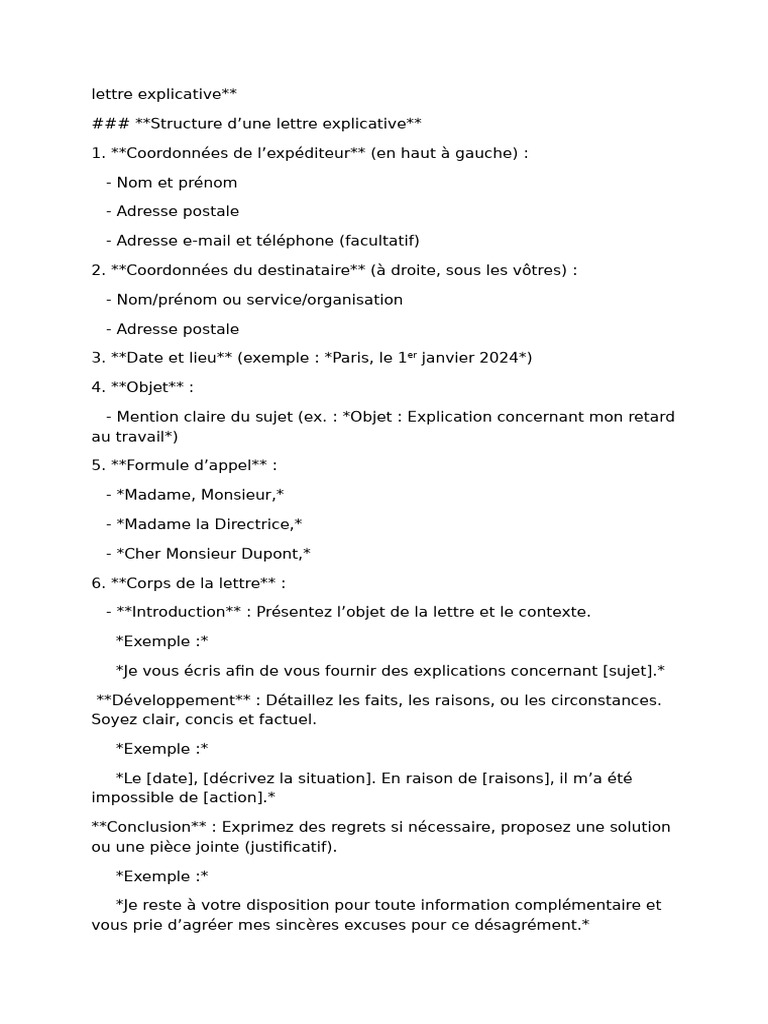 Guide pour rédiger une lettre explicative | PDF