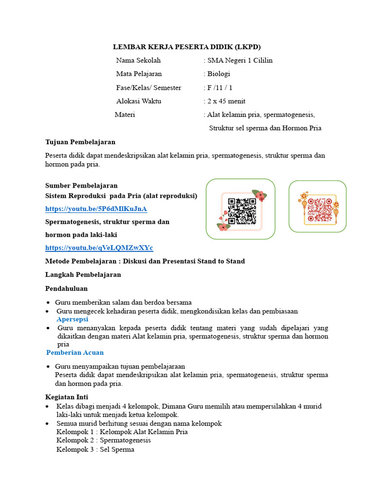 LKPD Reproduksi Pada Pria | PDF