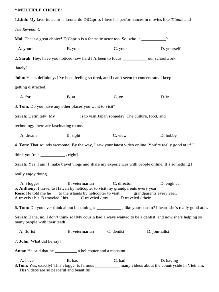 English Grammar Multiple Choice Quiz | PDF