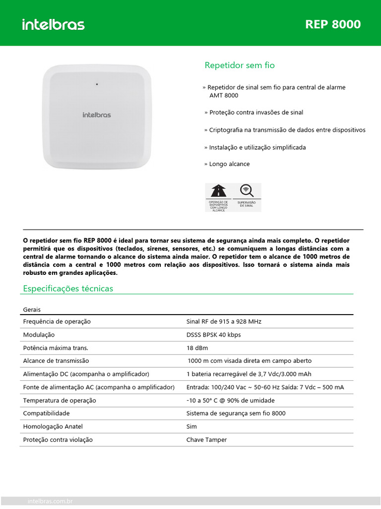 Repetidor Sem Fio REP 8000: Especificações | PDF