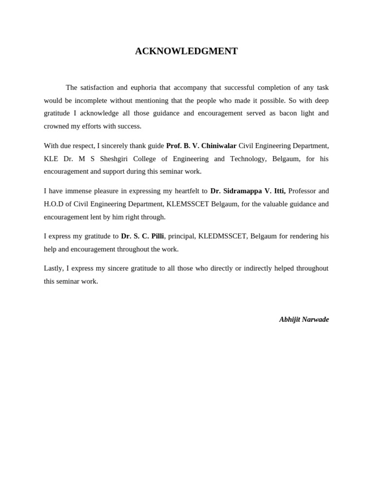 Acknowledgment for Seminar Report | PDF
