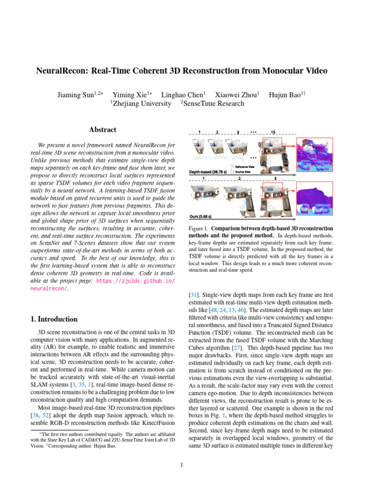 Real-Time 3D Reconstruction with NeuralRecon | PDF | 3 D Computer ...