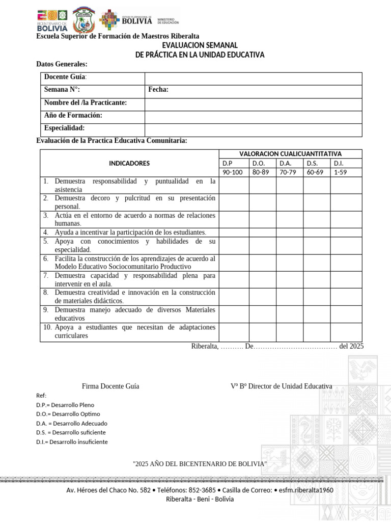 Evaluación Semanal de Práctica Educativa | PDF