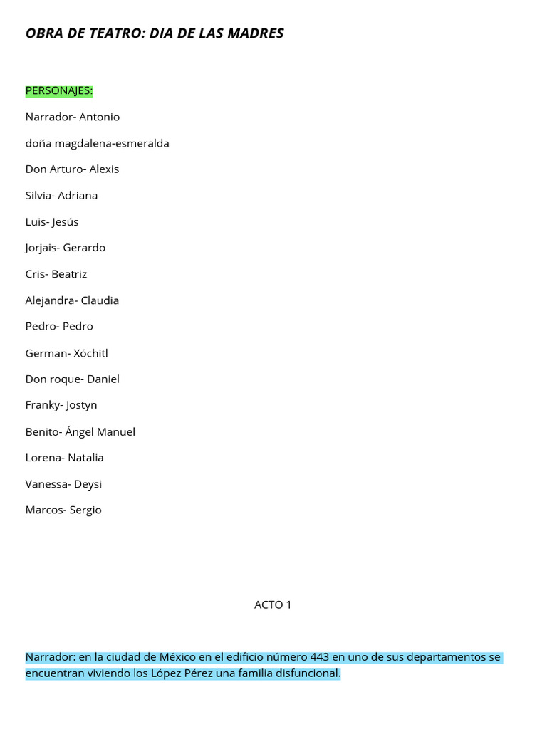 Obra de Teatro Dia de Las Madres | PDF