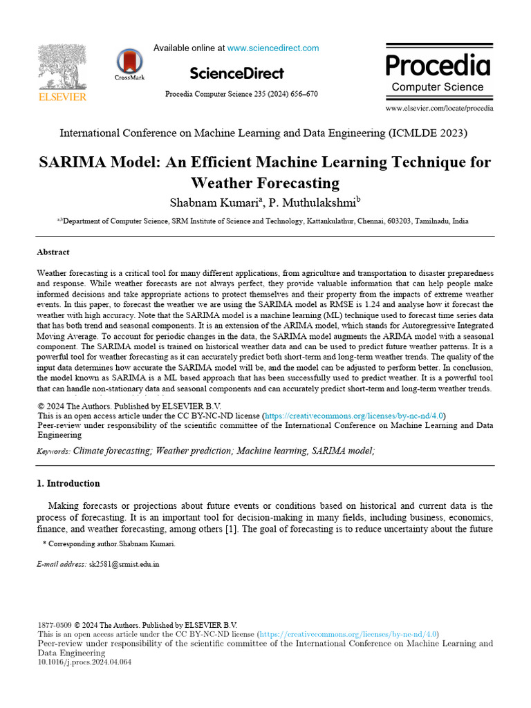 SARIMA Model for Weather Forecasting | PDF | Autoregressive Integrated ...