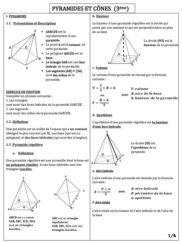 Pyramides et Cônes : Notions et Exercices | PDF | Cercle | Triangle