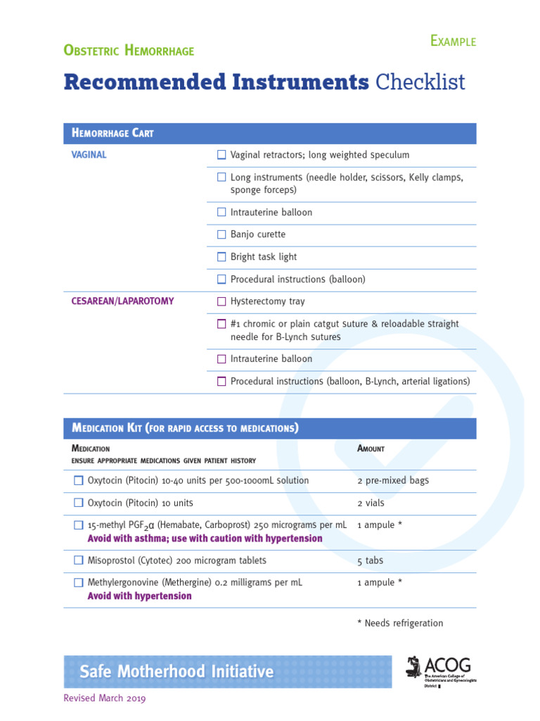 SMI-ob-hemorrhage-bundle-recommended-instruments-checklist | PDF