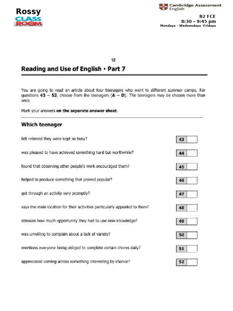 B2 FCE RUE Part 7 | PDF