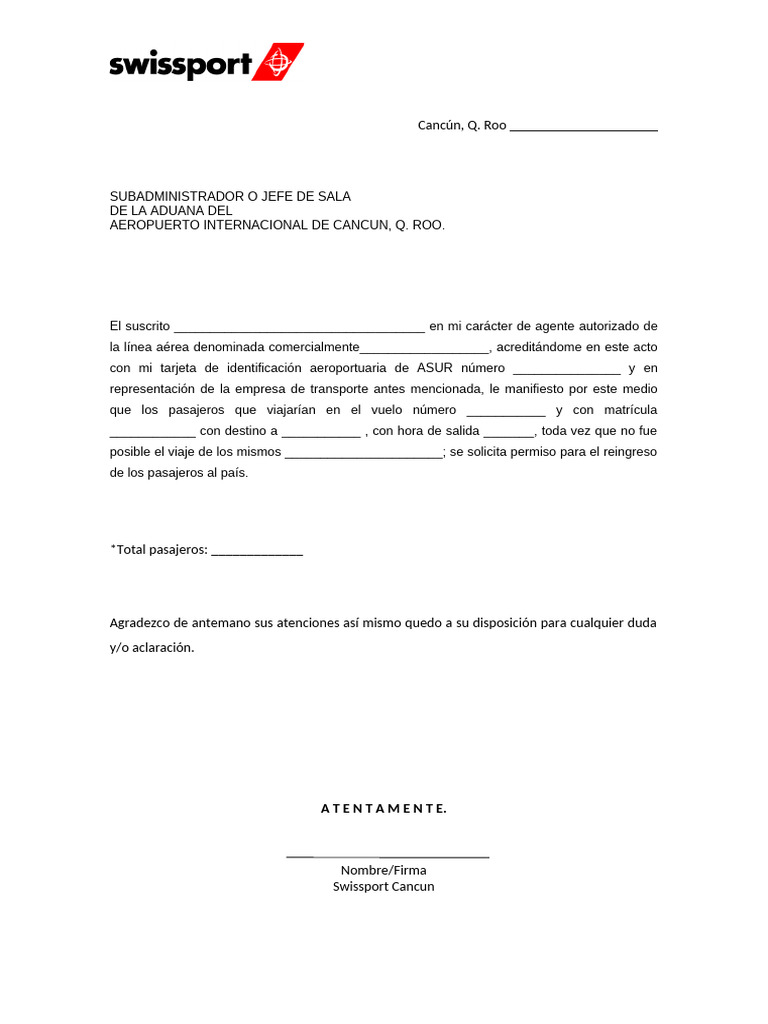 Solicitud De Reingreso De Pasajeros En Cancún Pdf