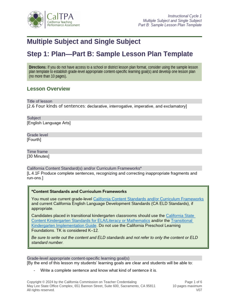 Lesson Plan Template for ELA Standards | PDF | Educational Assessment ...