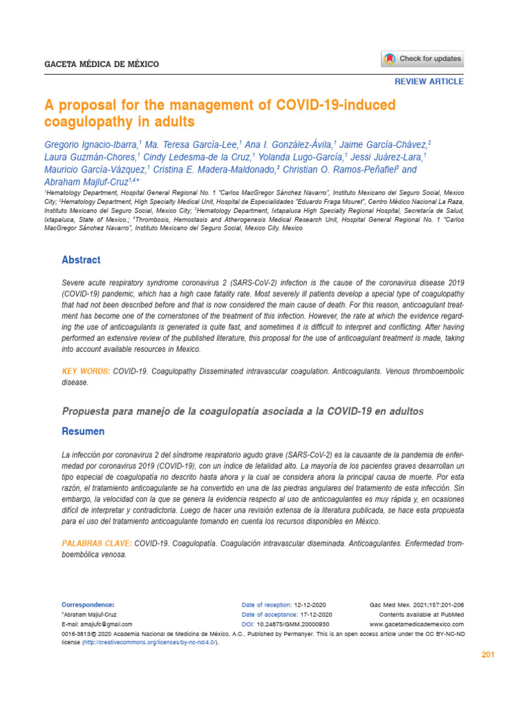 Anticoagulant Management for COVID-19 Coagulopathy | PDF | Thrombosis ...