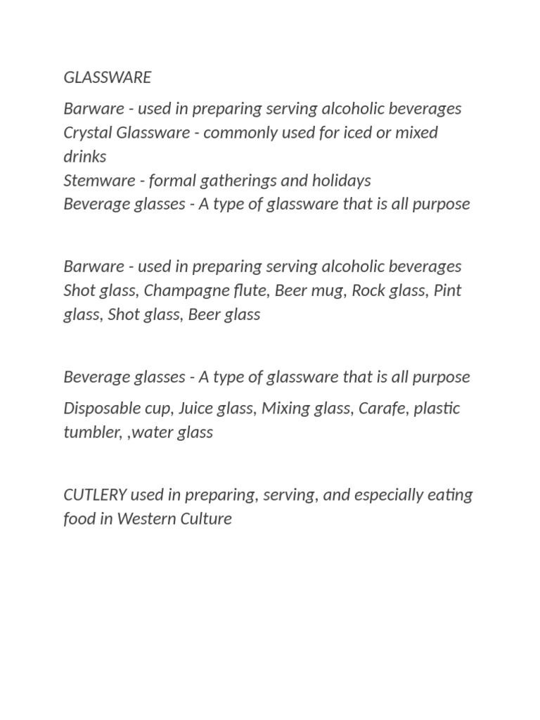 Essential Guide to Glassware and Cutlery | PDF