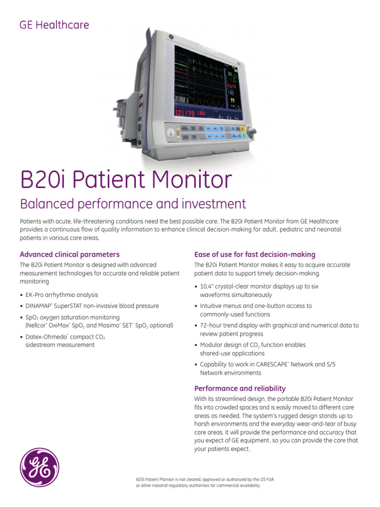 B20i Monitor v1 Spec Sheet ENG | PDF | Monitoring (Medicine ...