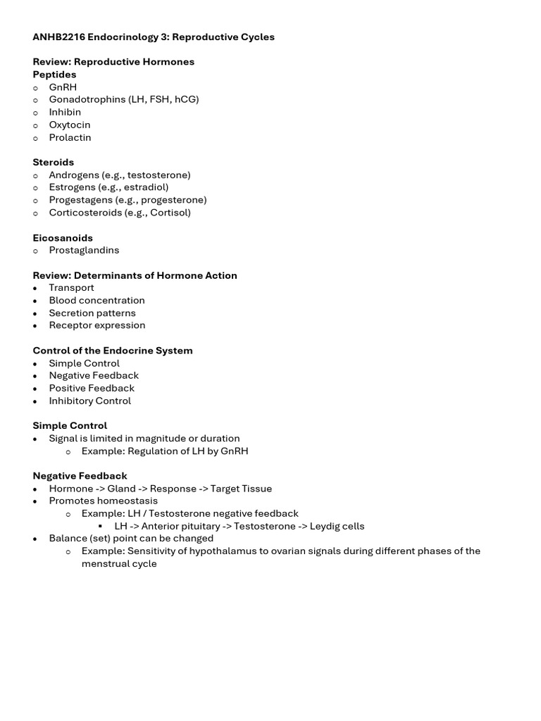 ANHB2216 Endocrinology 3 | PDF | Luteinizing Hormone | Menstrual Cycle