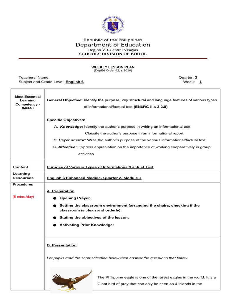English 6 Weekly Lesson Plan: Author's Purpose | PDF | Storm Surge ...