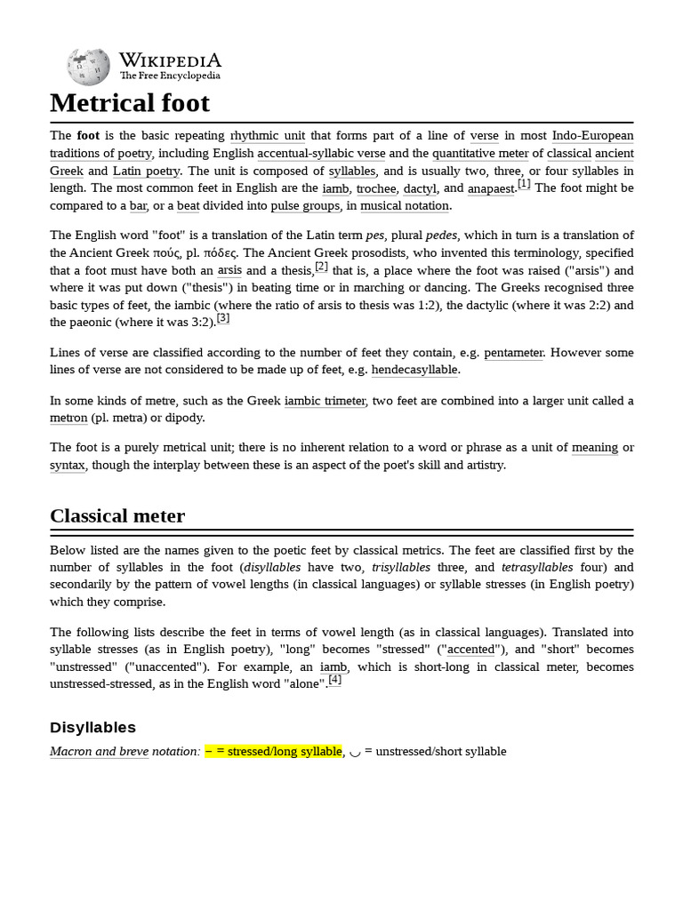Understanding Metrical Feet in Poetry | PDF | Metre (Poetry) | Phonology