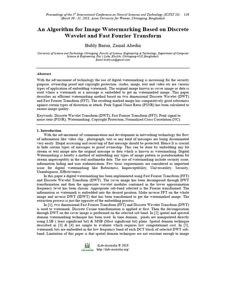 An Algorithm for Image Watermarking Based on Discrete Wavelet and Fast ...