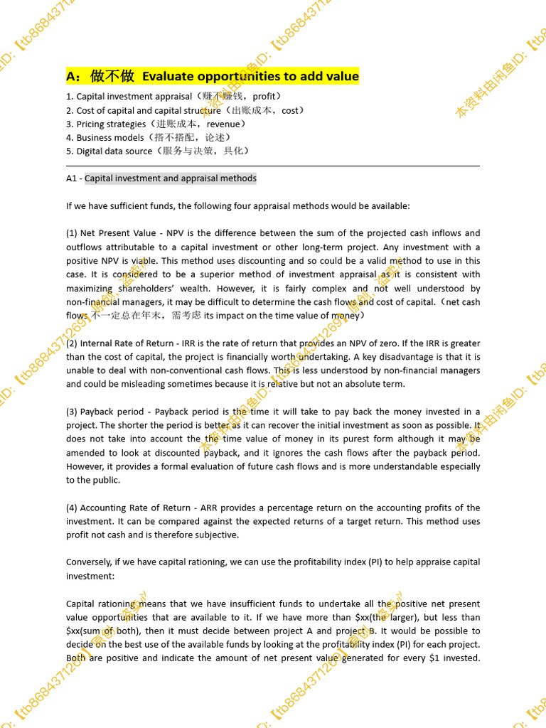 Capital Investment Appraisal Methods | PDF | Net Present Value | Cost ...
