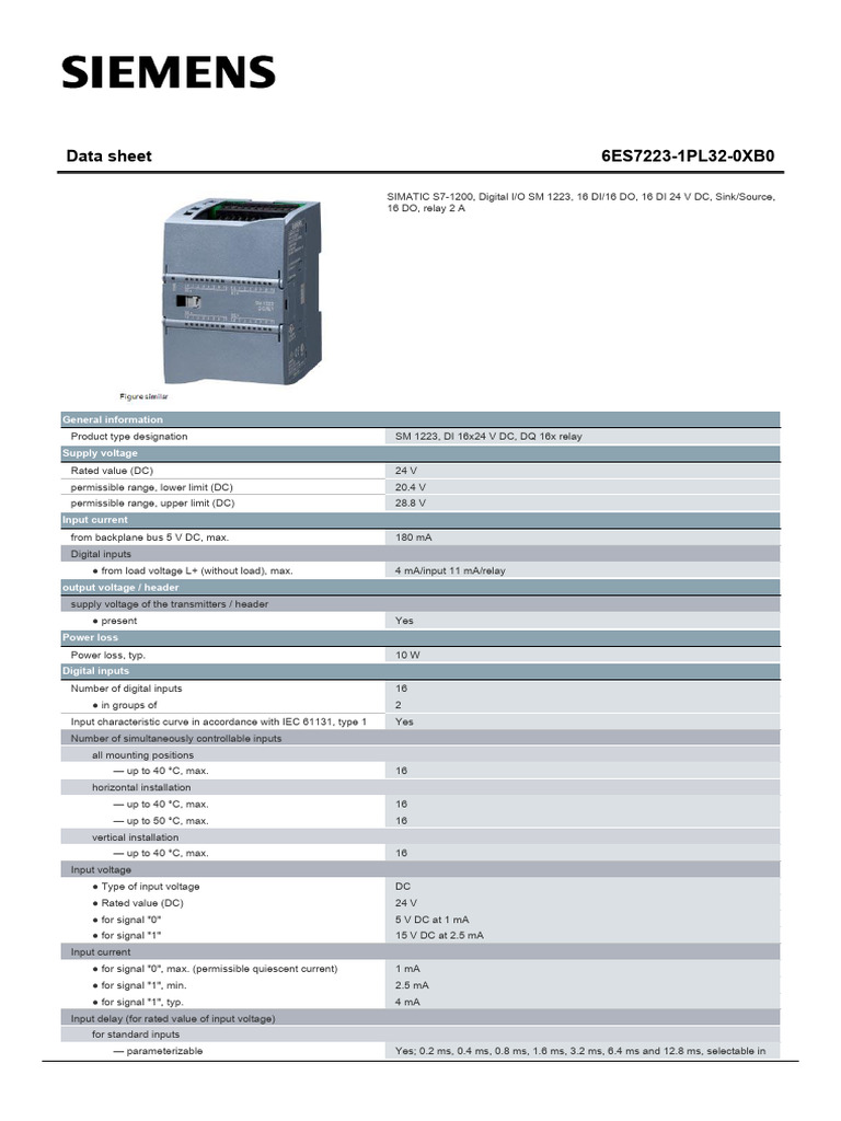 Siemens S7-1200 SM 1223 Datasheet | PDF | Relay | Alternating Current