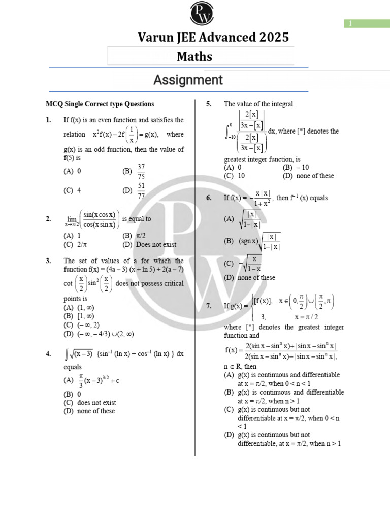 JEE Advanced 2025 Maths MCQs | PDF | Determinant | Matrix (Mathematics)
