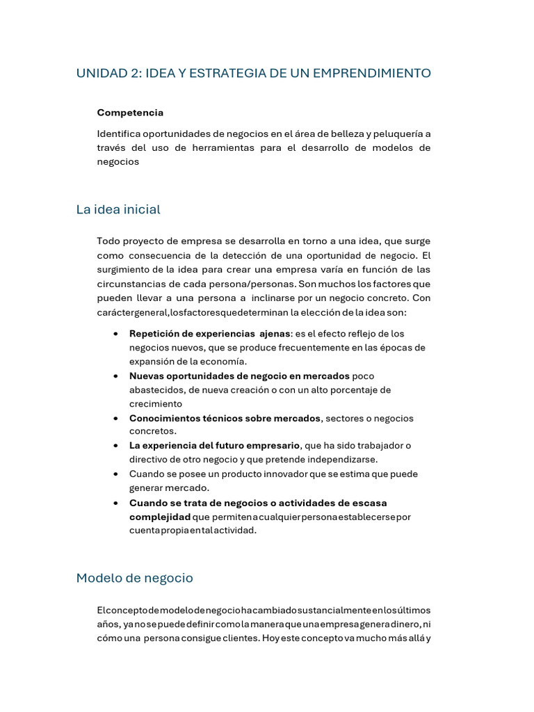 Unidad 2 Idea de Negocios | PDF | Modelo de negocio | Iniciativa ...
