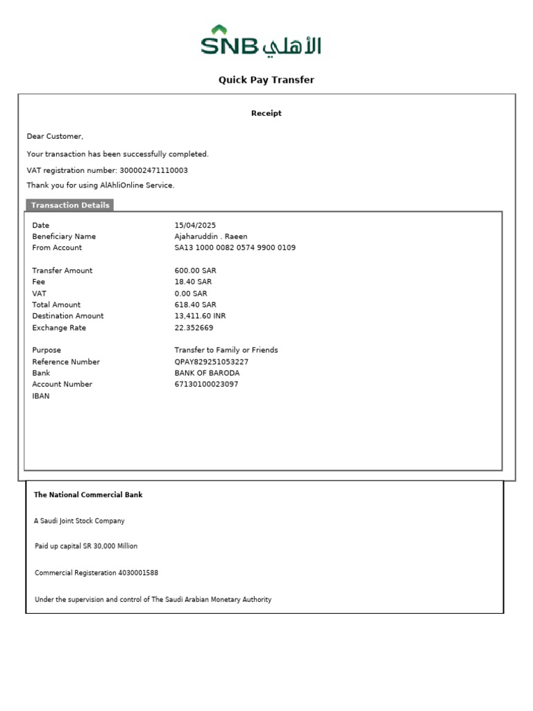 Quick Pay Transfer: Transaction Details | PDF