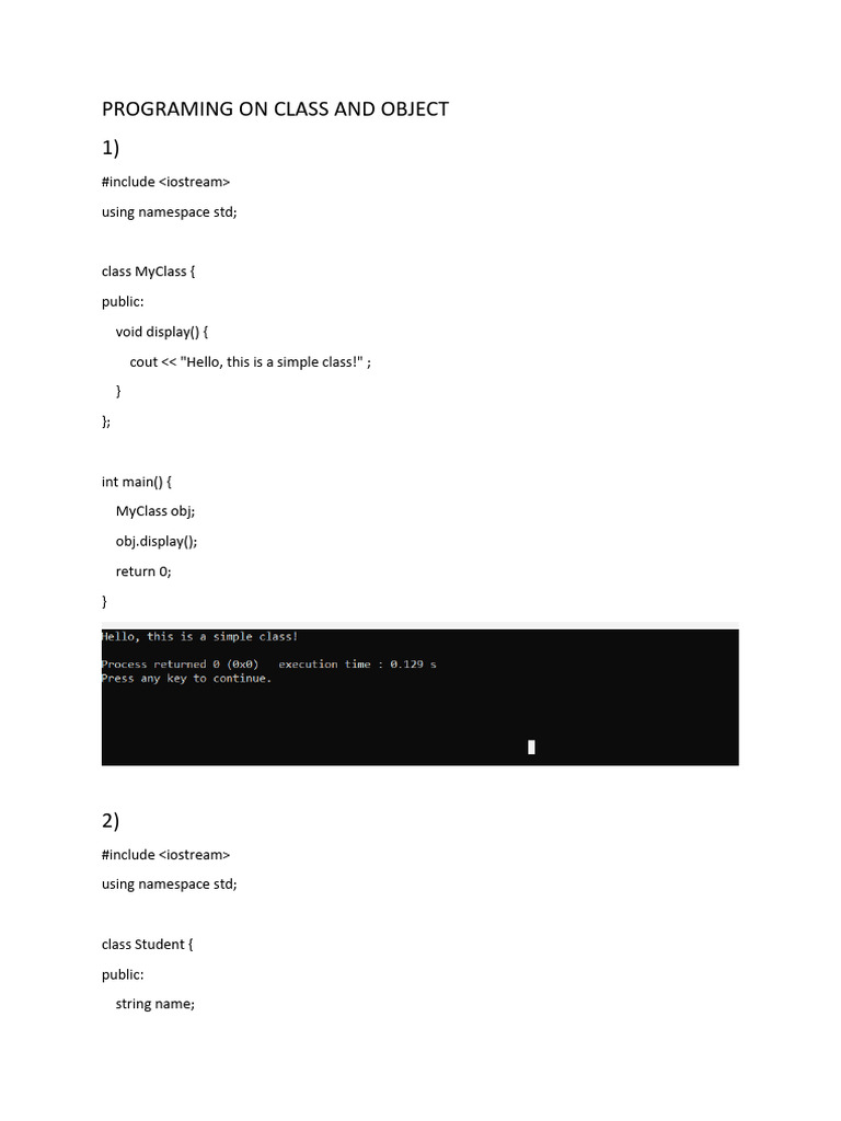 C++ Class and Object Examples | PDF