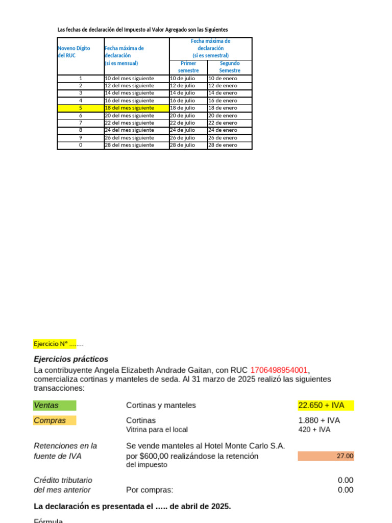 Fechas y Cálculo del IVA 2025 | PDF | Impuesto al valor agregado ...