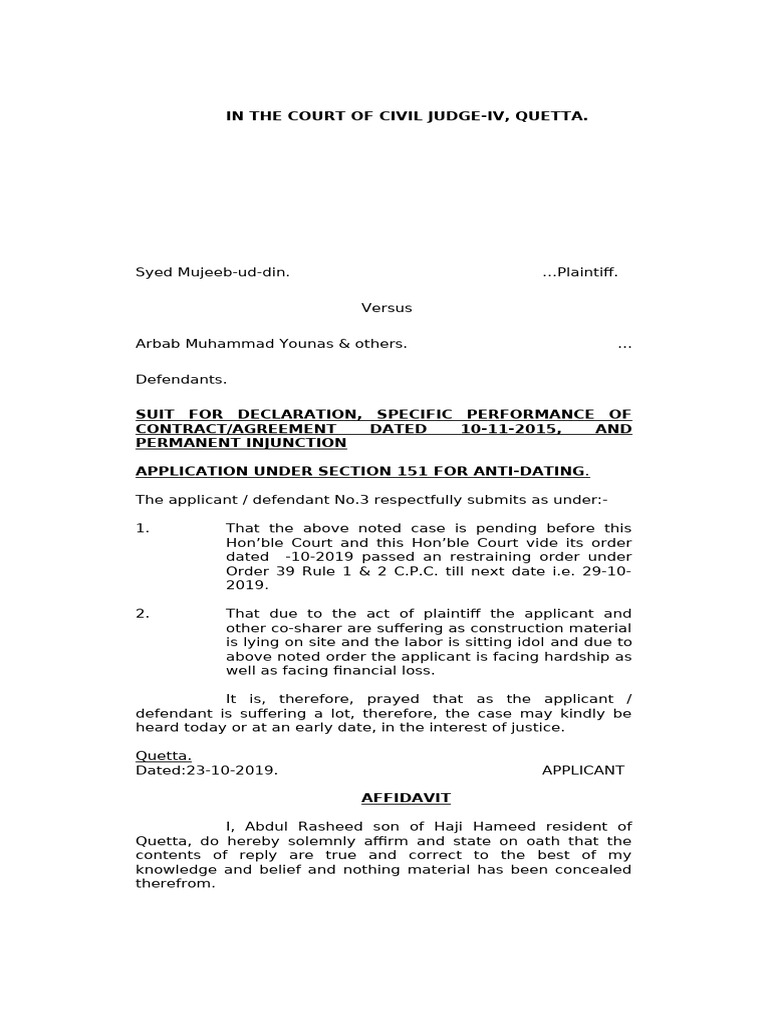 Application For Antidating The Case | PDF