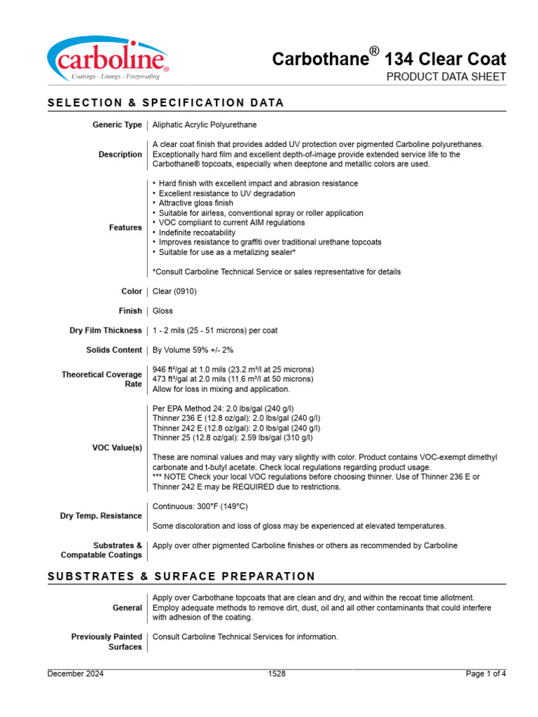 Carbothane 134 Clear Coat Data Sheet | PDF | Legal Liability | Humidity