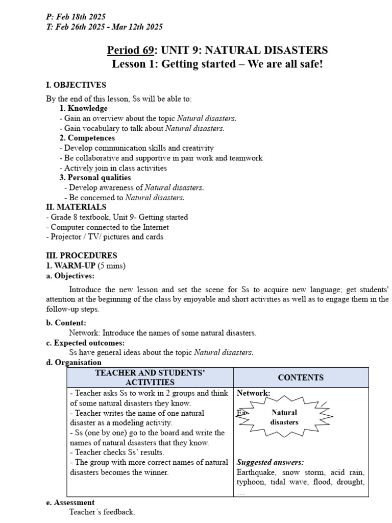 Natural Disasters Lesson Plan for Grade 8 | PDF | Stress (Linguistics ...