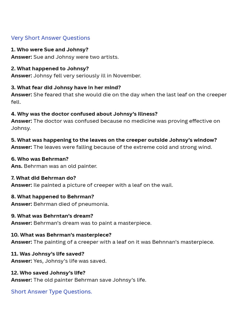 Very Short Answer Questions | PDF