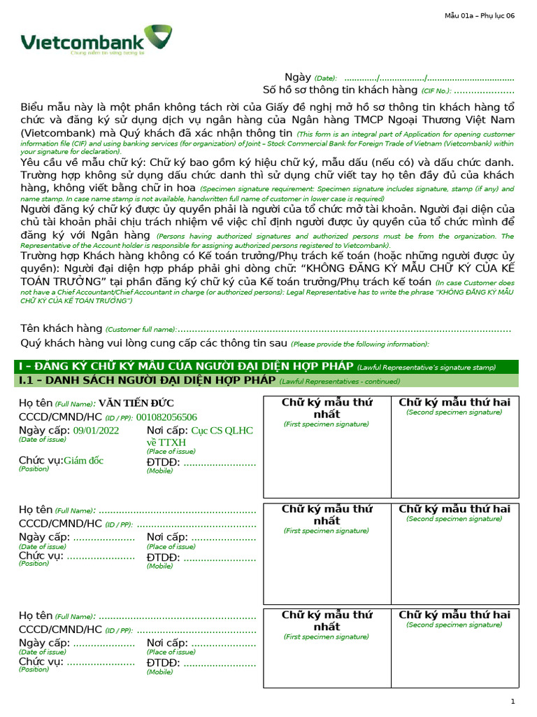1.form 01A - PHU LUC 06 - Thong Tin Dang Ky Chu Ky, Mau Dau | PDF