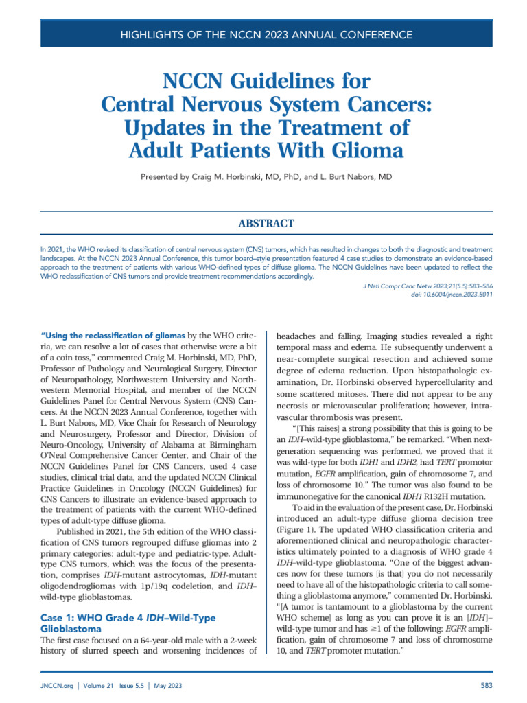 2023 NCCN Guidelines For Central Nervous Systems Cancers. Updates in ...