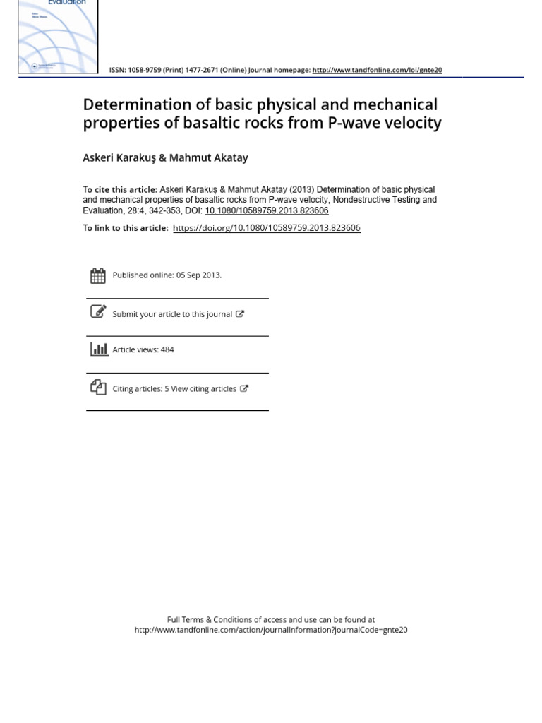 Determination of Basic Physical and Mechanical Properties of Basaltic ...