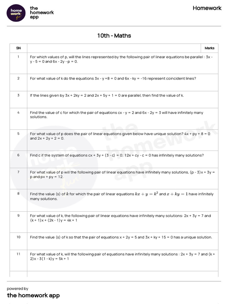 10th Grade Math Homework Assignments | PDF | Equations | Mathematical ...
