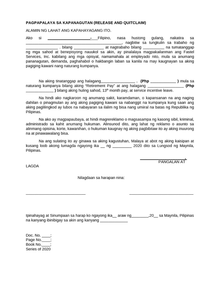 QUITCLAIM Tagalog Sample | PDF