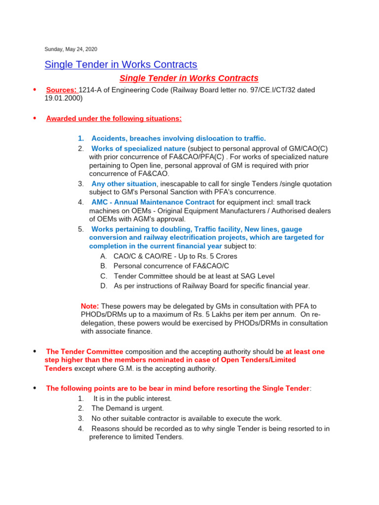Guidelines for Single Tender Contracts | PDF