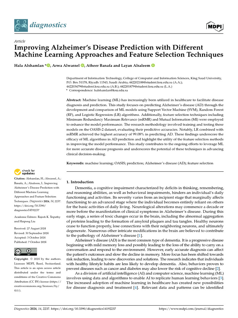 Alzheimer's Prediction via Machine Learning | PDF | Cross Validation ...