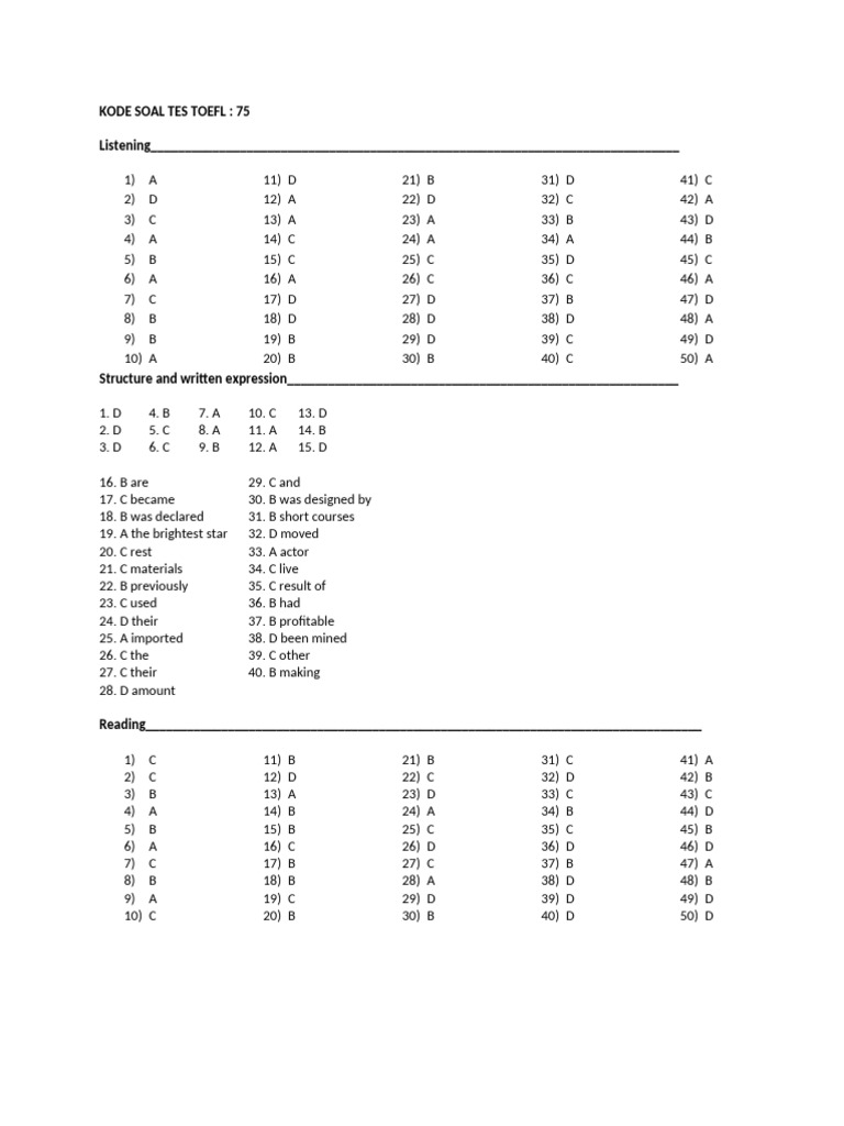 TOEFL Test Answers and Key | PDF