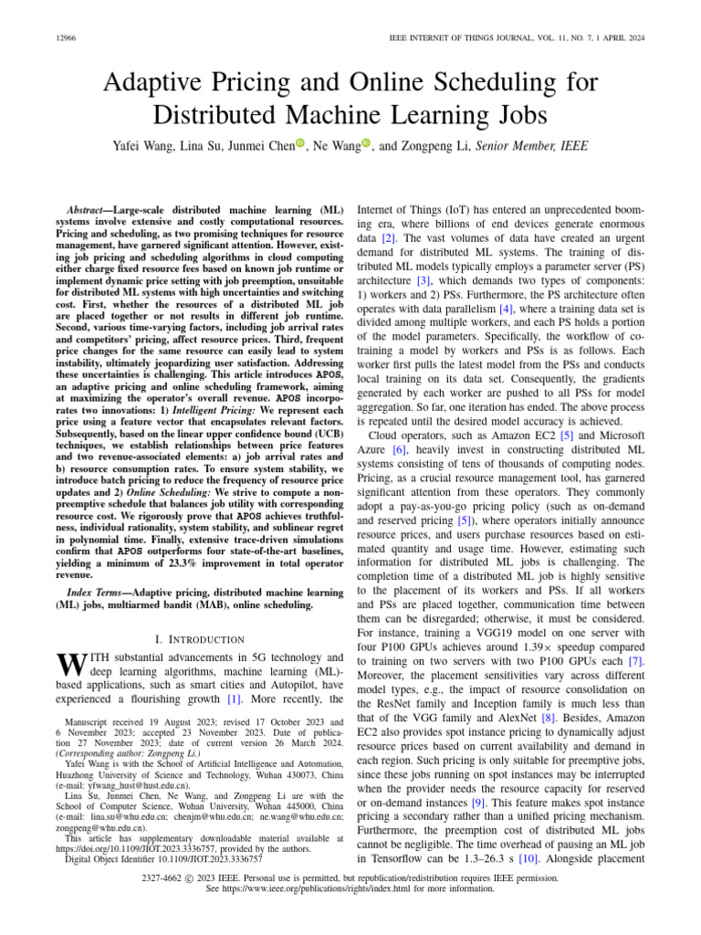 Adaptive Pricing for Distributed ML Jobs | PDF | Pricing | Machine Learning